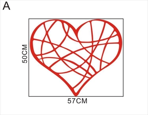 Creative red geometric hollow heart wall sticker, minimalist 57x50cm decorative mural