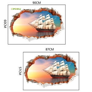 Specifiche delle dimensioni per adesivo murale effetto 3D barca a vela al tramonto