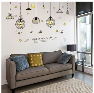 Star and moon pendant light wall stickers with inspirational quote for home decor