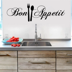Decorative Bon Appetit wall sticker with fork and spoon icons for kitchen decor