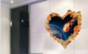 Detail showing 3D cracked wall effect wall sticker with deep space and earth pattern