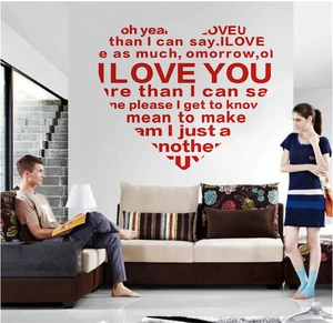 Sticker Mural Forme de Cœur I Love You Amovible PVC Citation Anglaise Pour Chambre Salon Décoration Murale Romantique
