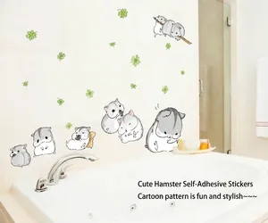 Creative cute hamster wall stickers with green clovers for kids room and classroom decor