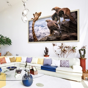 Adesivo murale 3D con giraffa e aquila per decorazione pareti del soggiorno moderno