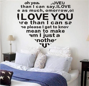 Sticker mural romantique I Love You en forme de cœur noir pour décor de chambre