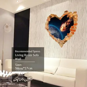 3D cracked wall sticker with heart earth and meteorites for living room decor