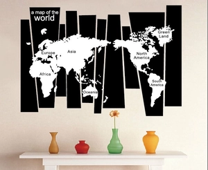 Sticker Mural Carte du Monde Minimaliste Imperméable PVC Contour Géographique Décoratif Pour Salon Bureau Art Mural Moderne