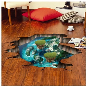 3D tropical island floor sticker with realistic broken ground visual effect for home decor