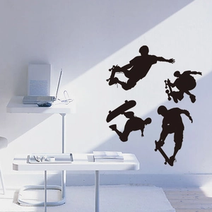 Creative skateboarder silhouette wall stickers made of matte black PVC for home decor