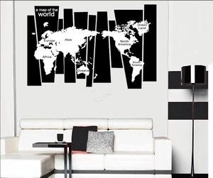 Sticker mural mappemonde minimaliste noir et blanc pour décoration murale de bureau