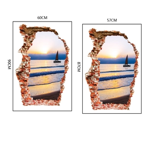 Detailed comparison of 3D sea sunset wall stickers in 60x90cm and 57x87cm dimensions
