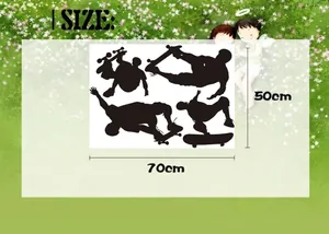 Black skateboarder silhouette wall stickers for living room decor, 70cm x 50cm PVC decal