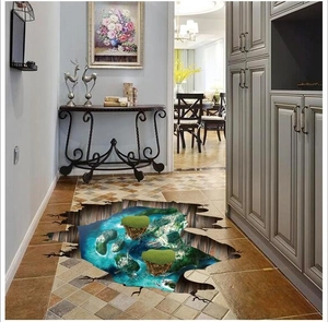 3D tropical island floor sticker with PVC waterproof ocean view and broken floor effect
