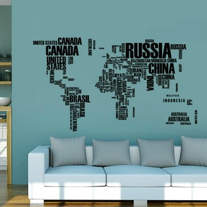Vista dettagliata dell'adesivo da parete mappa del mondo con nomi di paesi artistici