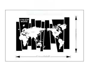 Détail du sticker mural carte du monde 75x105cm avec continents noirs sur bandes blanches