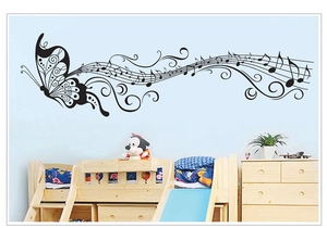 Artistic black butterfly and musical notes wall sticker decoration in PVC
