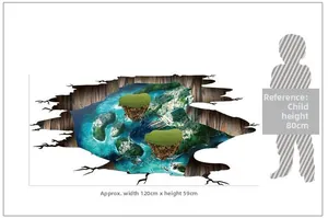 3D colorful island wall sticker with ocean scenery and cracked floor effect, size 120x59cm