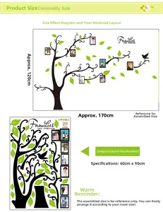 Sticker mural arbre généalogique avec dimensions finales de 170x120cm sur fond blanc