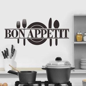 Bon Appetit Kitchen Wall Decal Removable PVC Wall Sticker Cutlery Quote For Dining Room Restaurant Background Wall Decor