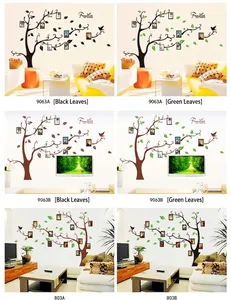 Family photo frame tree wall stickers in black and green for living room decor