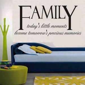 Family quote wall decal featuring today's little moments slogan in black artistic script