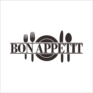 Modern minimalist Bon Appetit wall sticker with cutlery silhouettes for kitchen decor