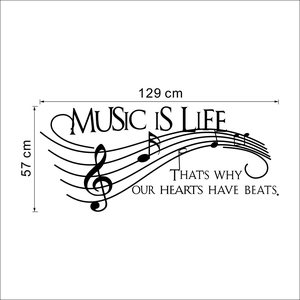 Music is Life vinyl wall sticker with musical notes measuring 129x57cm for home decor