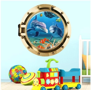 3D Submarine Porthole Dolphin Wall Sticker PVC Undersea World Removable Waterproof Decal For Kids Room Nursery Home Decor