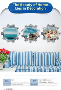 Three-piece industrial gear frame wall stickers with exotic coastal and city scenery