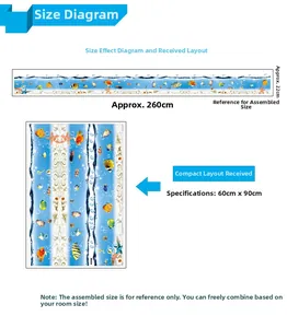Marine life wall decals showing 60x90cm compact layout and 260x22cm finished size