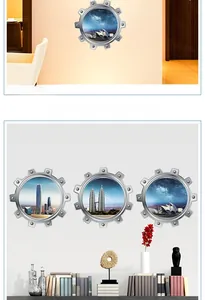 3D submarine window wall stickers featuring Sydney and Kuala Lumpur cityscapes