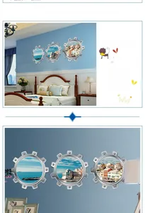 Detail view of set of three submarine porthole wall decals with Mediterranean coastal scenery