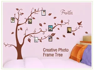 Family tree wall sticker with photo frames and birds for home wall decoration
