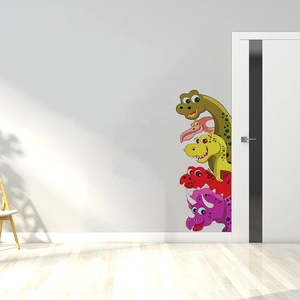Cute cartoon dinosaur wall stickers for children room decor featuring colorful dinosaurs