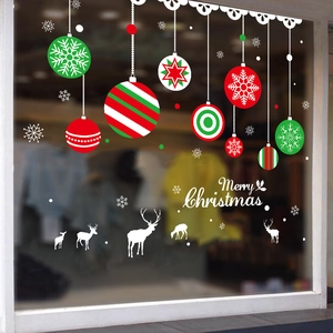 Christmas window stickers with hanging balls, snowflakes and white reindeer decals