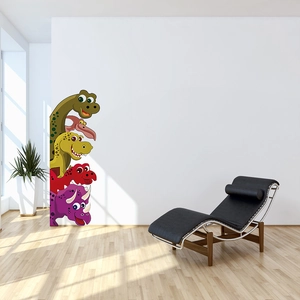 Modern living room corner decorated with colorful cartoon dinosaur wall stickers