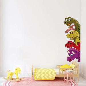 Cute cartoon dinosaur wall stickers for kids bedroom decor featuring vibrant colorful decals