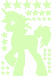 Adesivi murali unicorno e stelle luminosi verde fluorescente per decorazioni cameretta