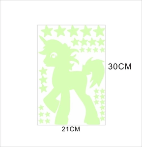 Adesivi murali unicorno luminoso e stelle fluorescenti per camera da letto set 21x30cm