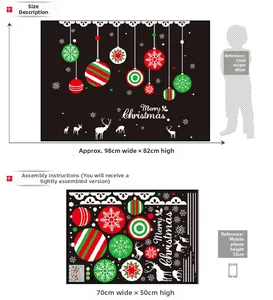 Size guide for Christmas window decals showing layout and dimensions of 98x82cm