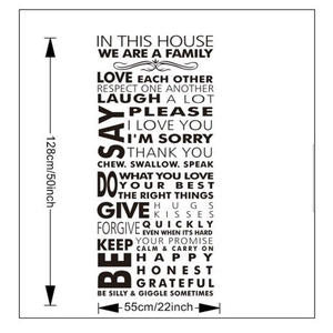Black House Rules WE ARE FAMILY wall decal sticker, sized 128cm x 55cm for home decor