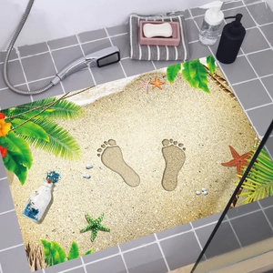 3D beach footprint non-slip PVC floor mat with sea star and palm leaf decoration