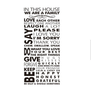 Minimalist House Rules WE ARE FAMILY wall sticker with inspirational black typography