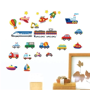 Removable cartoon transportation wall decals with planes and vehicles for nursery decor