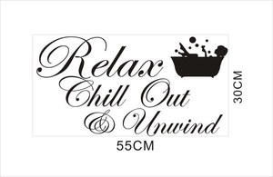 Detail view of Relax Chill Out & Unwind wall sticker with 55x30cm size specifications