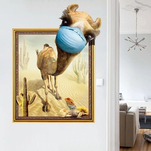 3D funny camel wall sticker with lizard in desert for kids bedroom living room decor