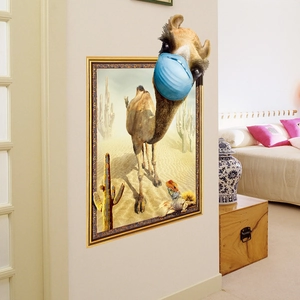 3D camel wall sticker with blue mask and desert scene for creative bedroom decoration