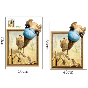 Detailed size chart showing 3D camel wall stickers with dimensions 70x50cm and 64x48cm