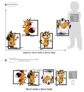 Size guide for cute animal wall decals with 63x45cm layout and 90x30cm sheet dimensions