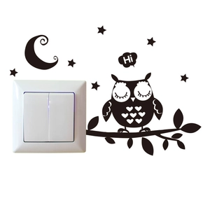 Autocollant mural décoratif interrupteur avec hibou mignon et étoiles pour chambre